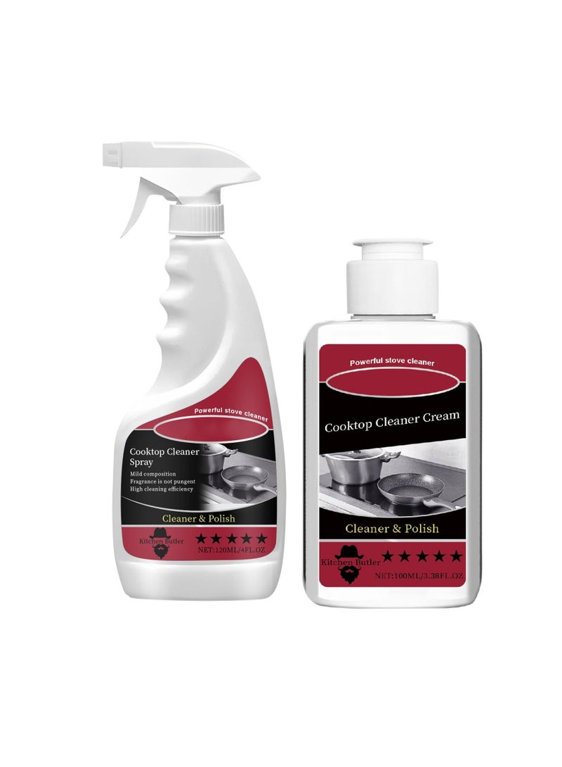 Cobest Cooktop Cleaner set, Ceramic and Glass, Stove Top Daily Cleaner Kit, Daily Spray Cooktop and Stove Top Cleaner, Glass Induction Cooktop Cleaning Bundle for Heavy Duty Mess Cleans Burnt-on Food - Image 1