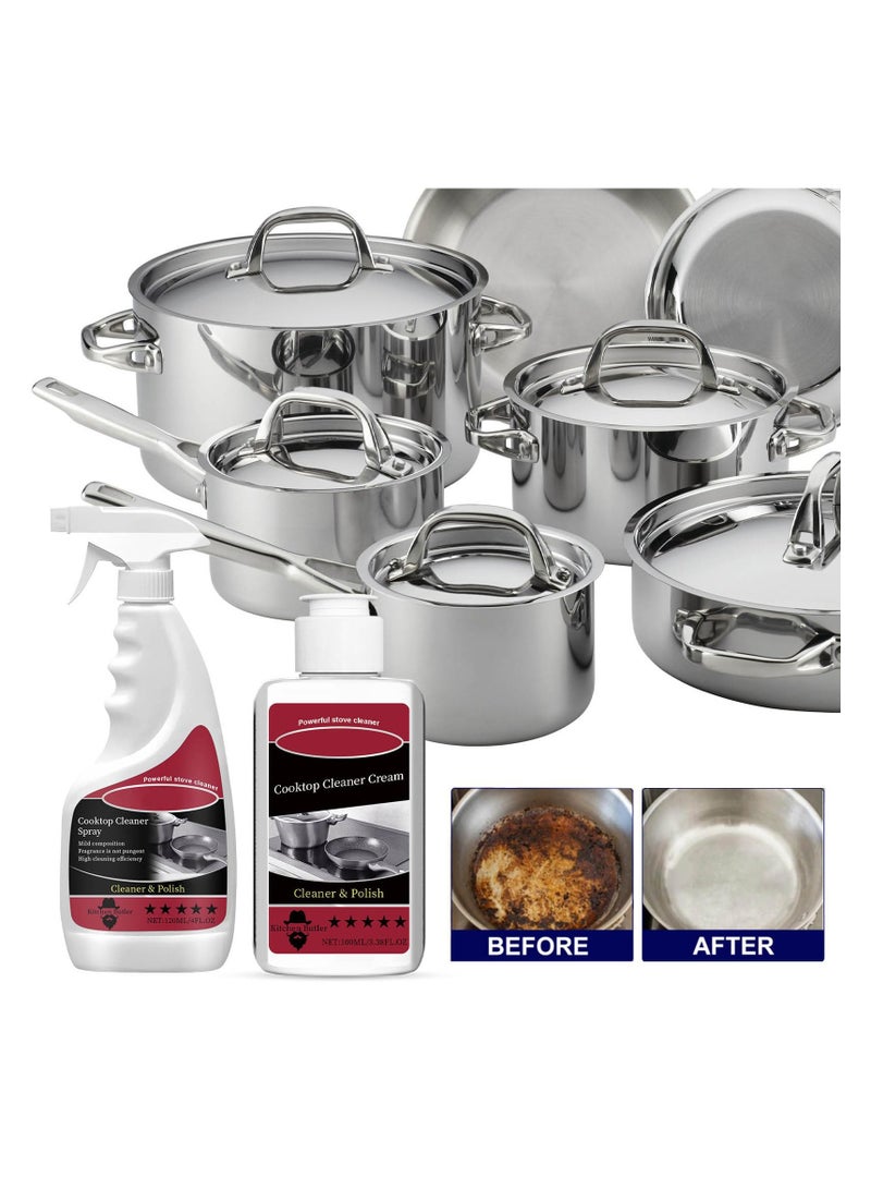 Cobest Cooktop Cleaner set, Ceramic and Glass, Stove Top Daily Cleaner Kit, Daily Spray Cooktop and Stove Top Cleaner, Glass Induction Cooktop Cleaning Bundle for Heavy Duty Mess Cleans Burnt-on Food - Image 2