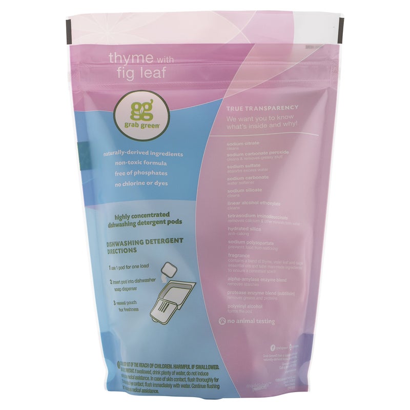 Grab Green Automatic Dishwashing Detergent Pods, 24 Count, Thyme Fig Leaf Scent, Plant and Mineral Based, Superior Cleaning, Powerful Grease Removal, - Image 4