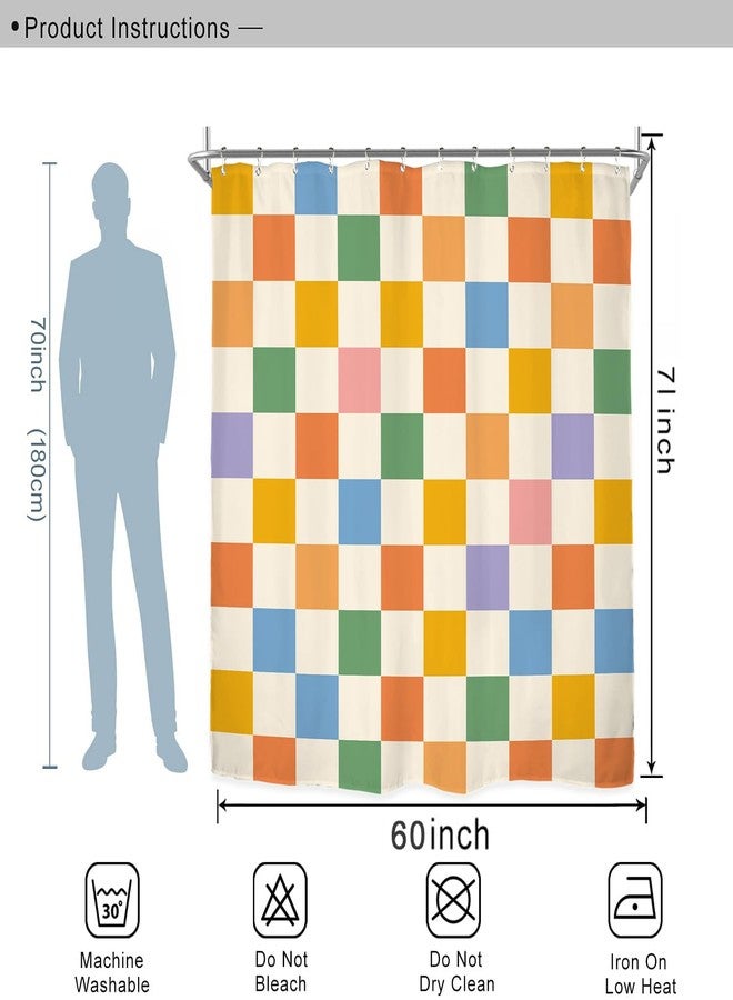 Miyotaa Groovy Retro 70s Plaid Shower Curtain Set 60Wx71H Inches Cute Checkered Vintage 60s Colorful Modern Aesthetic Funky Hippie Polyester Bathroom Curtain with 12 Hooks - Image 3