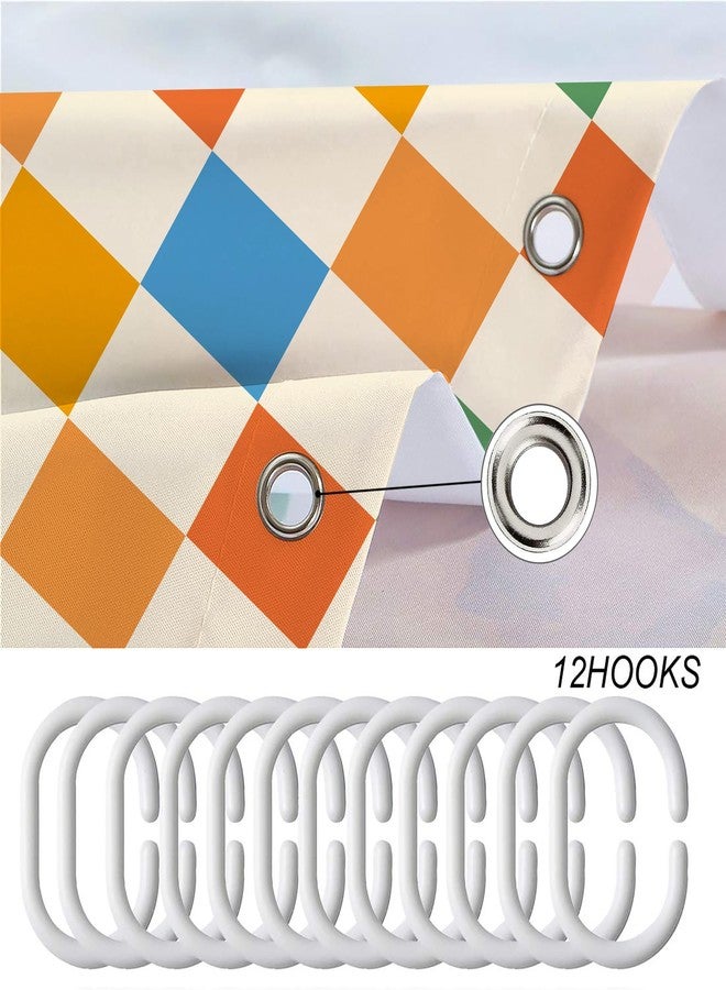 Miyotaa Groovy Retro 70s Plaid Shower Curtain Set 60Wx71H Inches Cute Checkered Vintage 60s Colorful Modern Aesthetic Funky Hippie Polyester Bathroom Curtain with 12 Hooks - Image 5
