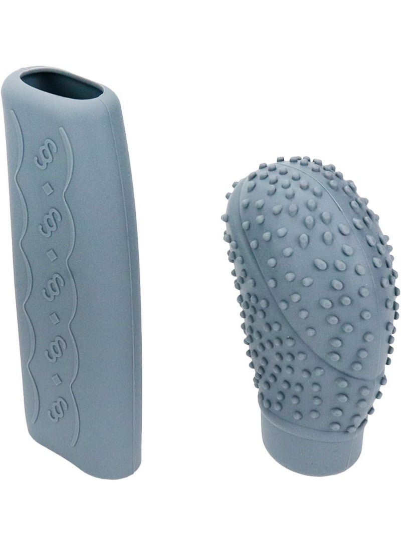 Gray Soft Silicone Car Gear Shift Knob Protector Cover, Non-Slip Set of 2 Gear Shift Knob Covers and Trim - Image 2