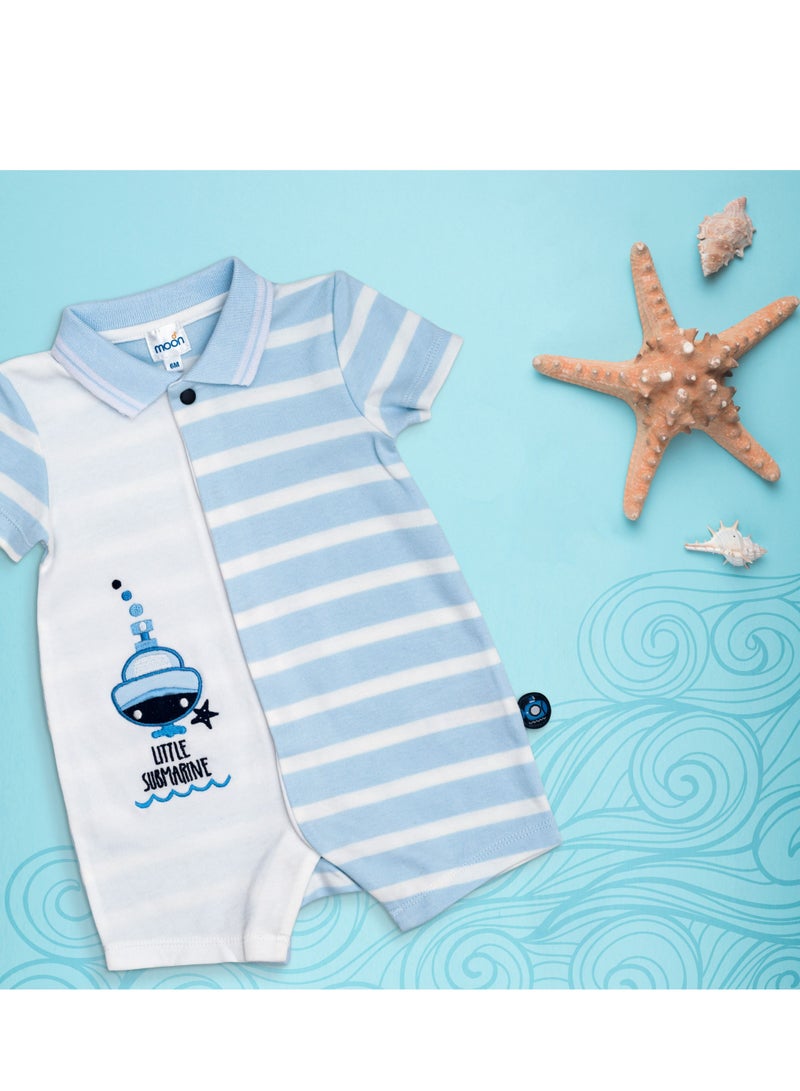 MOON 100% Cotton Romper With Collar 3-6M Blue - Little Submarine - Image 5
