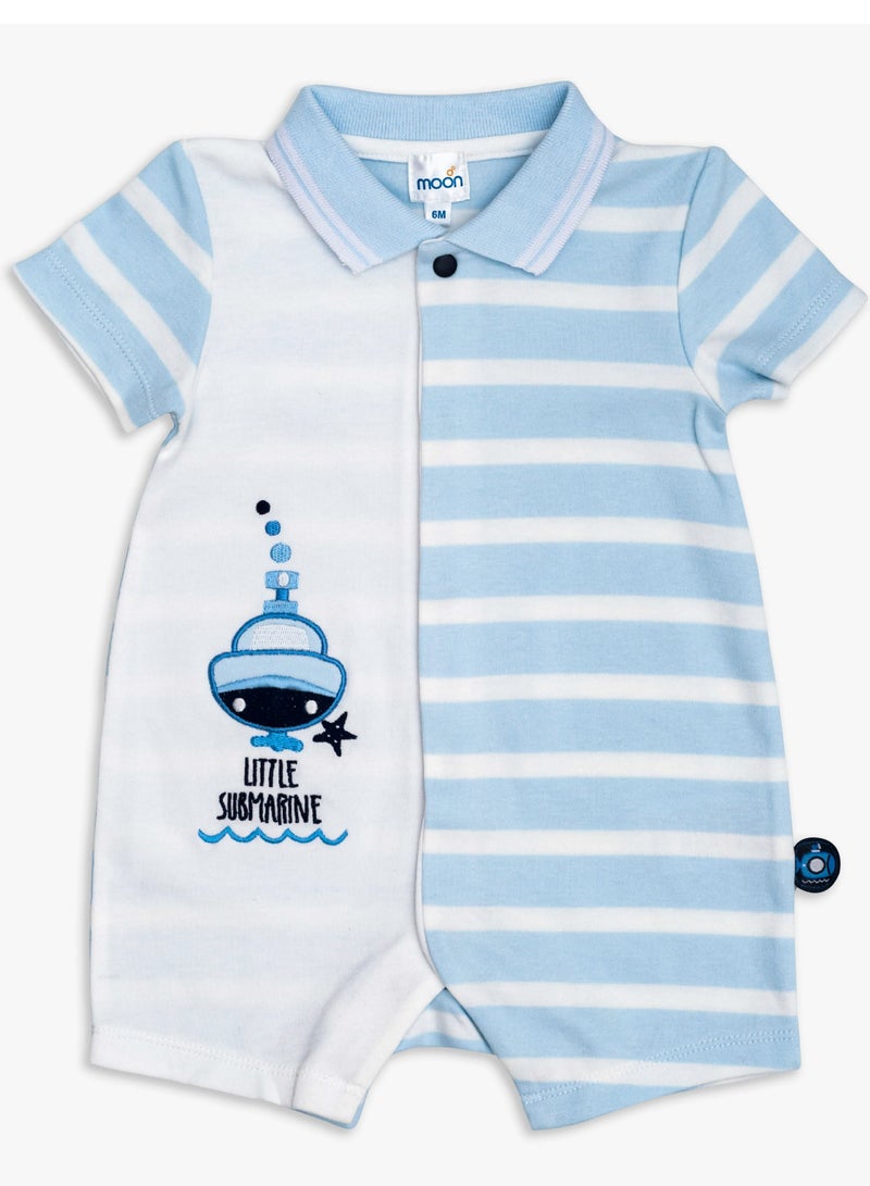 MOON 100% Cotton Romper With Collar 3-6M Blue - Little Submarine - Image 1