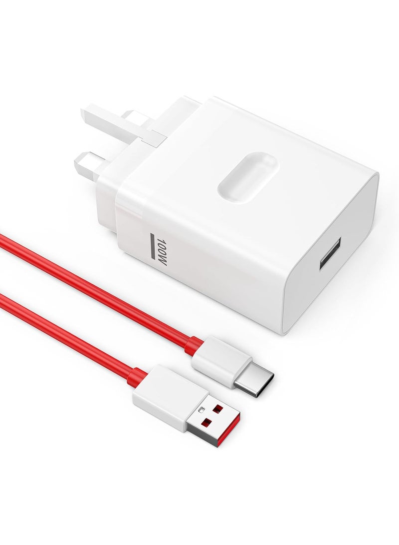 100W SuperVooc Charger Compatible with OnePlus 15/15T/14/14R/13/12/ 12R/11 /10/9/10T/8T/7T Pro/Ace 6/Ace 5/Ace 4/Nord N300/N200 and OPPO Find X9/X8/X7/X6/X5 Pro/X4/X3 Pro /Neo/ Reno15/14F/13/12/11 Pro/10 /12F and Realme 16/15/14/13/12/11/10/GT Neo3 with 6A USB C Cable - Image 1