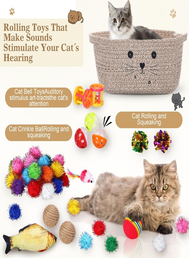 زوبيل مجموعة ألعاب هدايا سلة تخزين القطط من زوبيل، 58 قطعة، كرات ملونة وامضة، كرات جرس للحيوانات الأليفة، كرات خشخشة، ألعاب زنبركية تجذب القطط للضرب والمطاردة، تفاعلية للحيوانات الأليفة (بني داكن، 12 بوصة) - Image 3