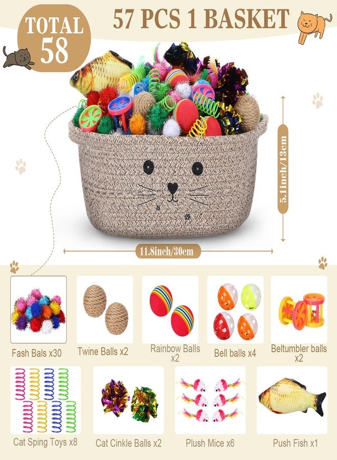 زوبيل مجموعة ألعاب هدايا سلة تخزين القطط من زوبيل، 58 قطعة، كرات ملونة وامضة، كرات جرس للحيوانات الأليفة، كرات خشخشة، ألعاب زنبركية تجذب القطط للضرب والمطاردة، تفاعلية للحيوانات الأليفة (بني داكن، 12 بوصة) - Image 2
