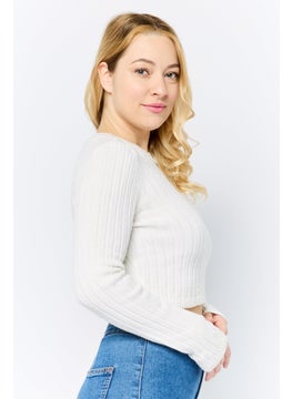 Don't Call Me Jennyfer Women Ribbed Neck Knitted Sweater, White  - Image 3