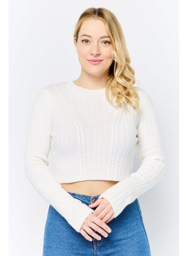 Don't Call Me Jennyfer Women Ribbed Neck Knitted Sweater, White  - Image 1