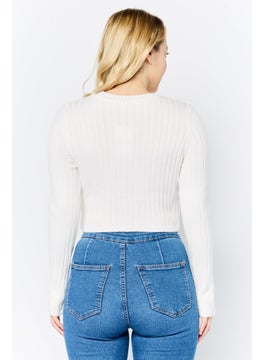 Don't Call Me Jennyfer Women Ribbed Neck Knitted Sweater, White  - Image 4