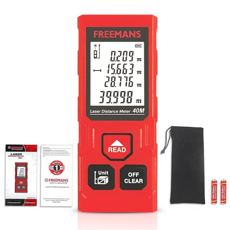 FREEMANS PROECO-L40 40m Laser Distance Meter with Area, Volume, Pythagorean Measurement and Self-Calibration Function, Carry Bag and Batteries Included, Best Suitable for Indoor Measurements - Image 1