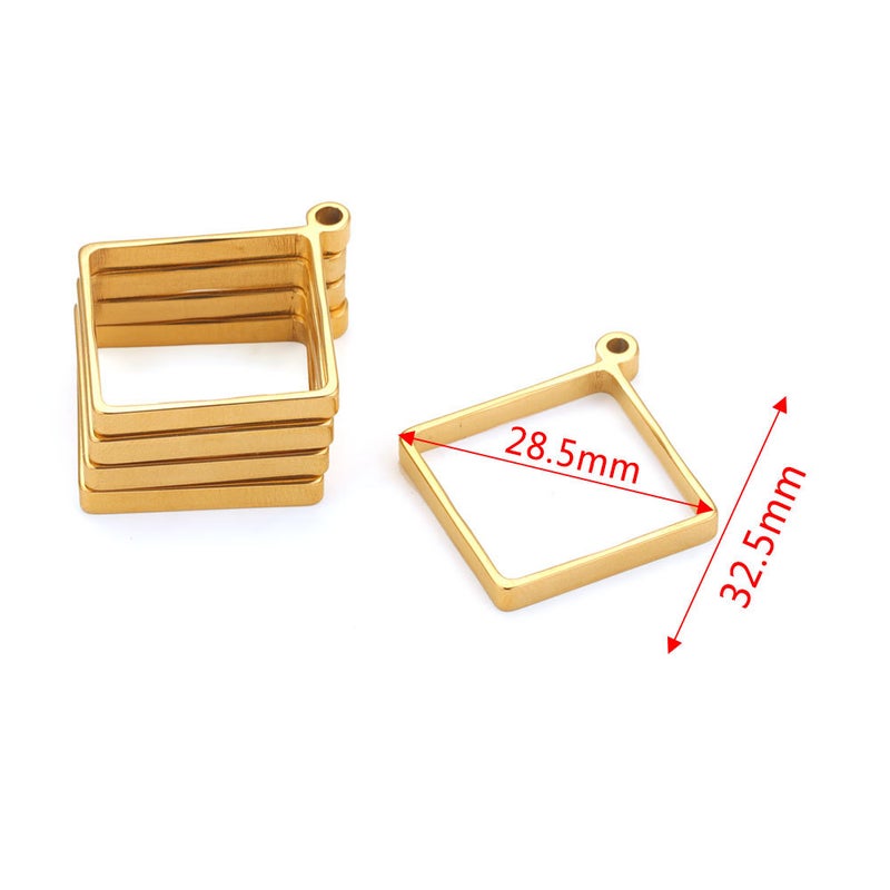 Stainless Steel Polished Geometry Pendant DIY Frame Gold-square [about 1.8g each]] 