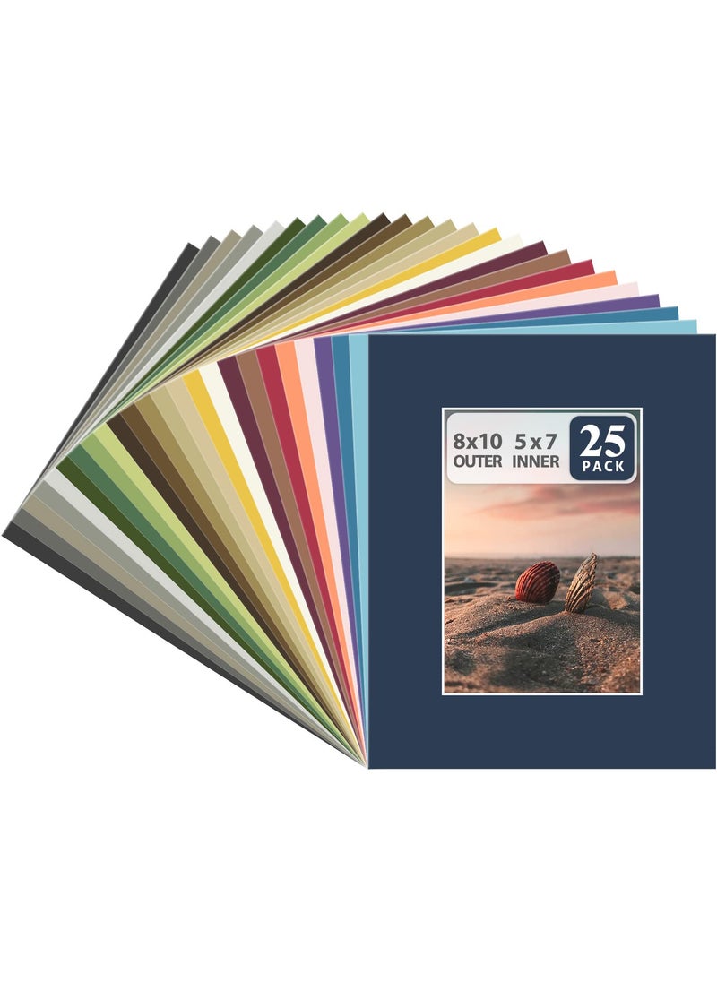 Golden State Art Golden State Art Pack of 25 AcidFree Mixed Colors PreCut 8x10 Picture Mat for 5x7 Photo with White Core Bevel Cut Frame Mattes 