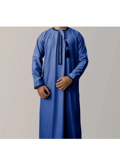 Generic New Arrival Cross-Border Solid Color Round Neck Embroidery Coarse Males Long Sleeve Kaftan Arabian Saudi Arabia Mens Kaftan 6 # blue 