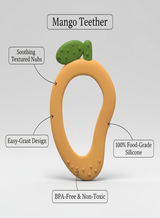 Puno Mango Fruit Shape Soft Silicone Teether for 3-6 Months BPA Free Silicone Soothing Teether - Image 3