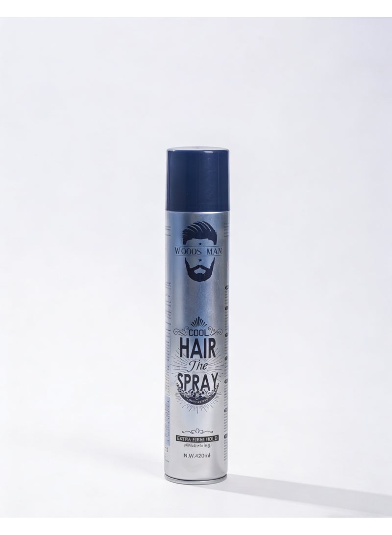 وودز مان WOODS MAN Cool Hair Spray - تثبيت قوي إضافي، تركيبة مرطبة، 420 مل | تصفيف طويل الأمد للرجال | جميع أنواع الشعر - Image 1