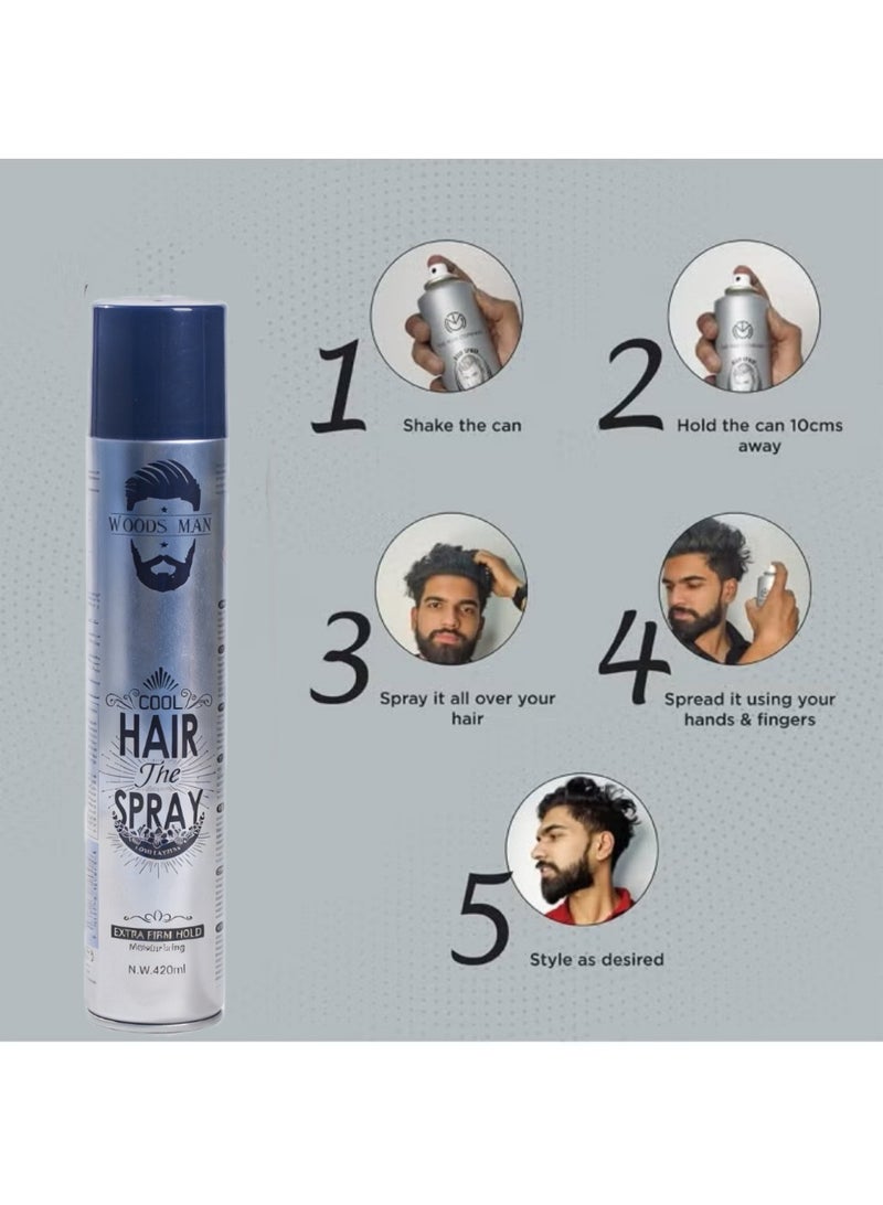 وودز مان WOODS MAN Cool Hair Spray - تثبيت قوي إضافي، تركيبة مرطبة، 420 مل | تصفيف طويل الأمد للرجال | جميع أنواع الشعر - Image 4