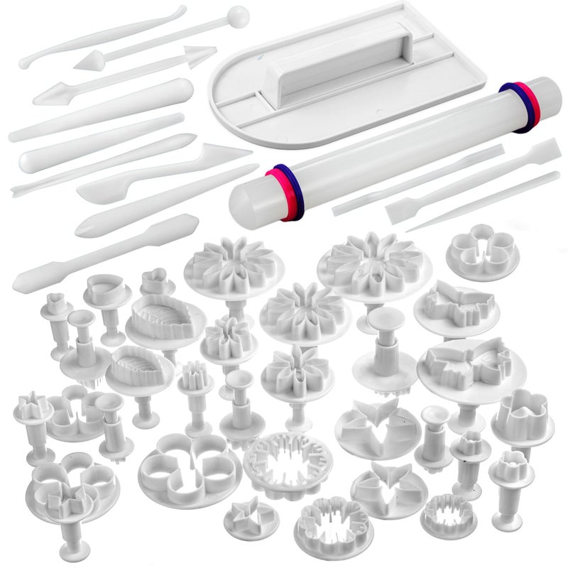 Bakerpan Fondant Tools Set, 47 Pcs Fondant Cake Decorating Supplies, Rolling Pin for Fondant, Gumpaste, Sugar Paste, Fondant Roller, Smoother, Fondant Cutters - Image 1