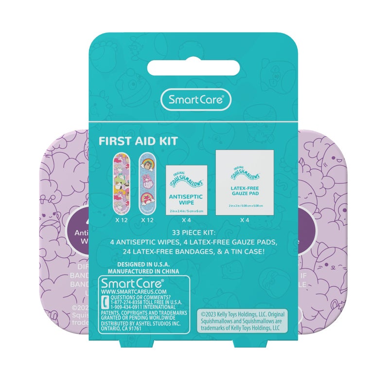 Smart Care Squishmallow First Aid Kit Travel Essentials with Antiseptic Wipes, Cute Bandage Variety Pack for Kids, Latex-Free Gauze Pads and Bandages in Tin Case, 33PC - Image 2