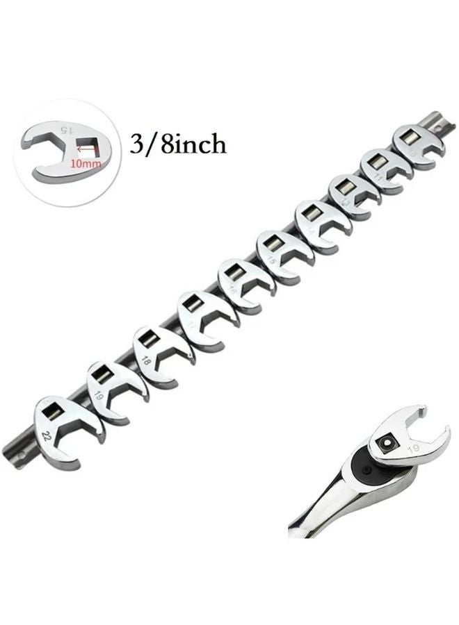 10Pcs 3 8 Inch Drive Crowfoot Wrench Set Metric 10 22mm Steel Open End Spanner Silvery - Image 2