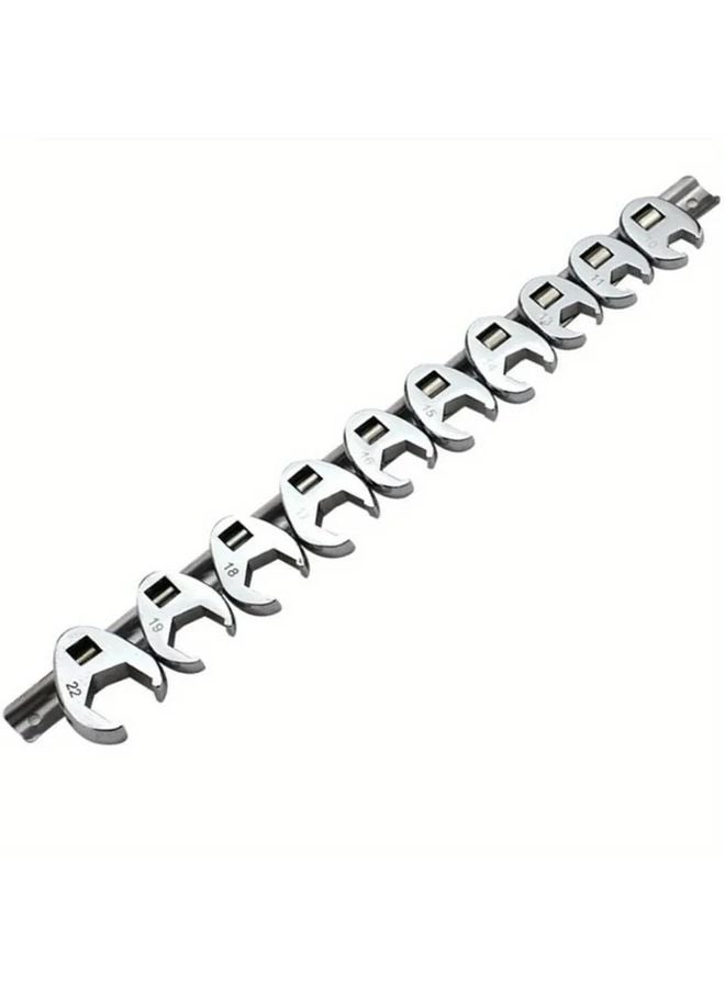 10Pcs 3 8 Inch Drive Crowfoot Wrench Set Metric 10 22mm Steel Open End Spanner Silvery - Image 1