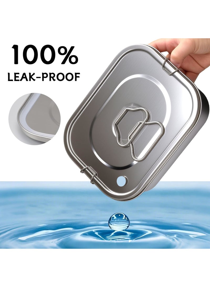 SYOSI Stainless Steel Bento Box with Leak-Proof Lid and 3-Grid Divider, 1800ml Large Lunch Container with Utensils, Double Layer Metal Food Box for Adults, Kids, Office, Picnic, Camping, Meal Prep (Silver) - Image 4