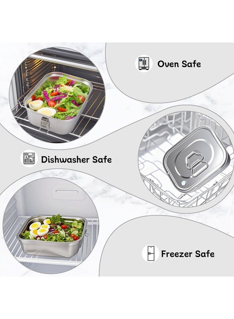 SYOSI Stainless Steel Bento Box with Leak-Proof Lid and 3-Grid Divider, 1800ml Large Lunch Container with Utensils, Double Layer Metal Food Box for Adults, Kids, Office, Picnic, Camping, Meal Prep (Silver) - Image 5