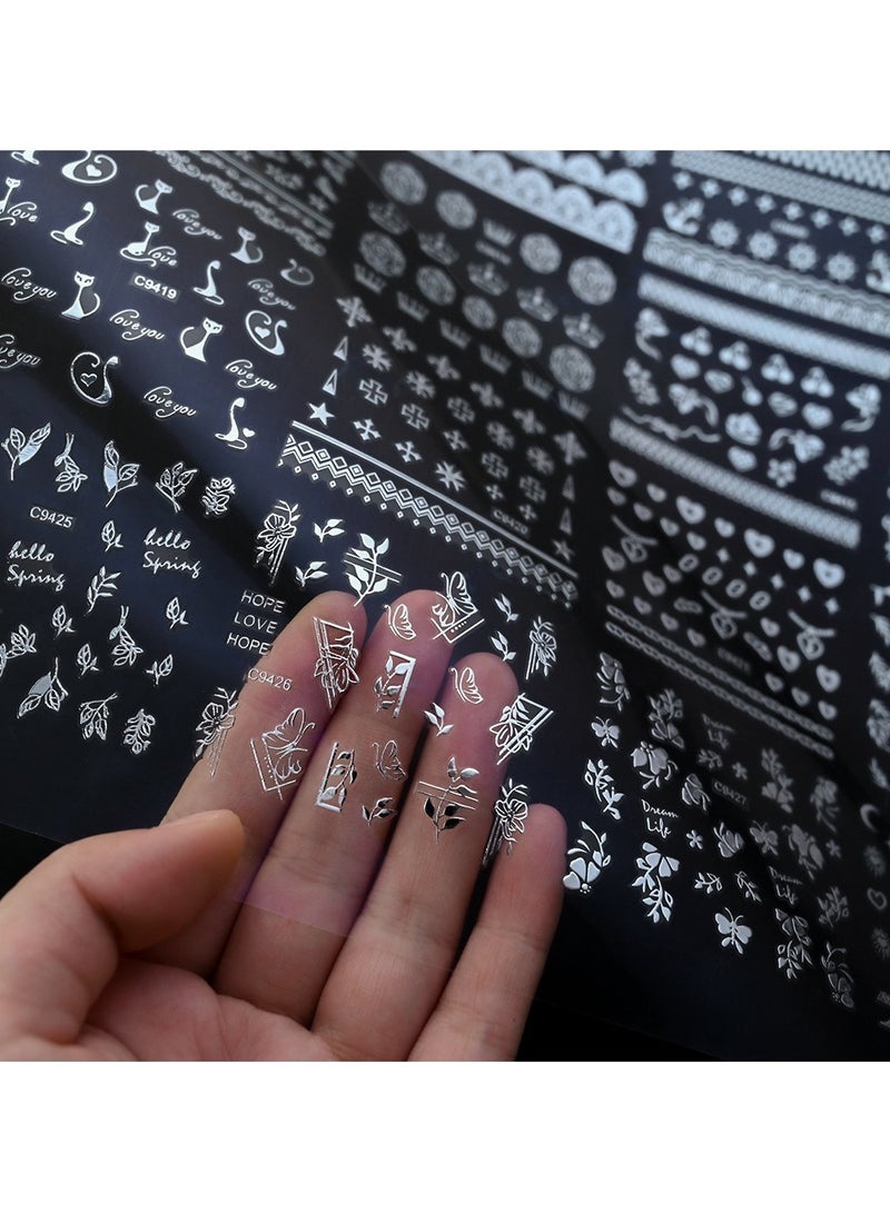 Goolsky Silver Egyptian Cat 30 Small Sheet Set Nail Art Stickers Plaid Star and Moon Egyptian Cat Mixed Style Ladies Nail Decoration - Image 2