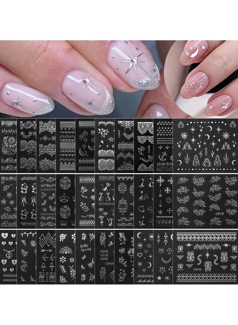 Goolsky Silver Egyptian Cat 30 Small Sheet Set Nail Art Stickers Plaid Star and Moon Egyptian Cat Mixed Style Ladies Nail Decoration - Image 3