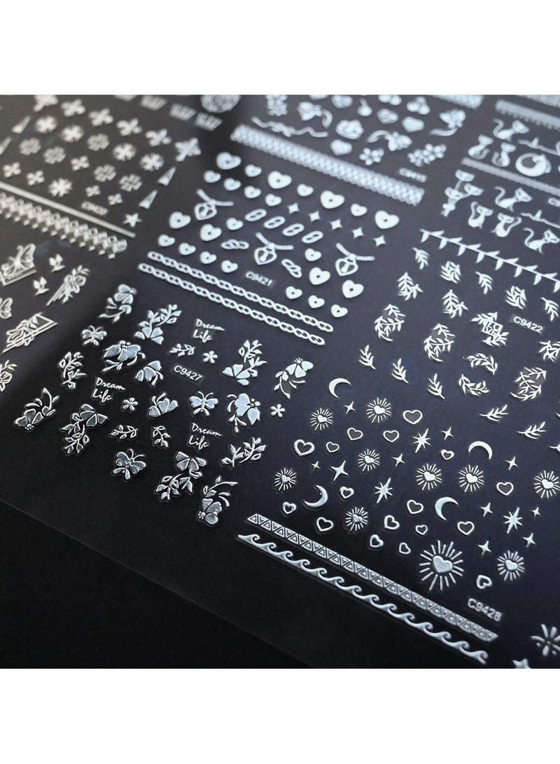 Goolsky Silver Egyptian Cat 30 Small Sheet Set Nail Art Stickers Plaid Star and Moon Egyptian Cat Mixed Style Ladies Nail Decoration - Image 4