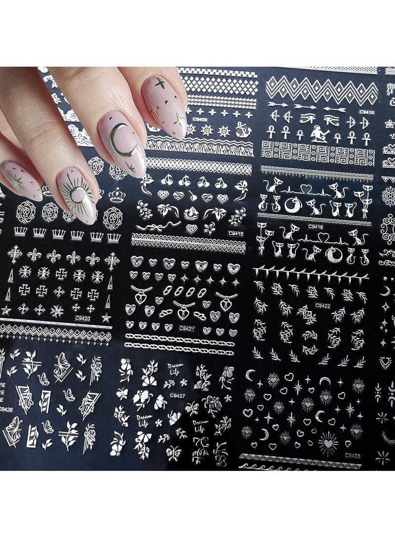 Goolsky Silver Egyptian Cat 30 Small Sheet Set Nail Art Stickers Plaid Star and Moon Egyptian Cat Mixed Style Ladies Nail Decoration - Image 5