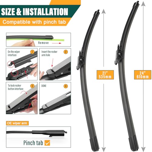 KVQ Windshield Wiper Blades Replacement for GMC Acadia 2013 2014 2015 2016,Original Equipment Replacement Front Rear Wiper Blade Set - 24" 21" 11" (Set of 3) - Image 3