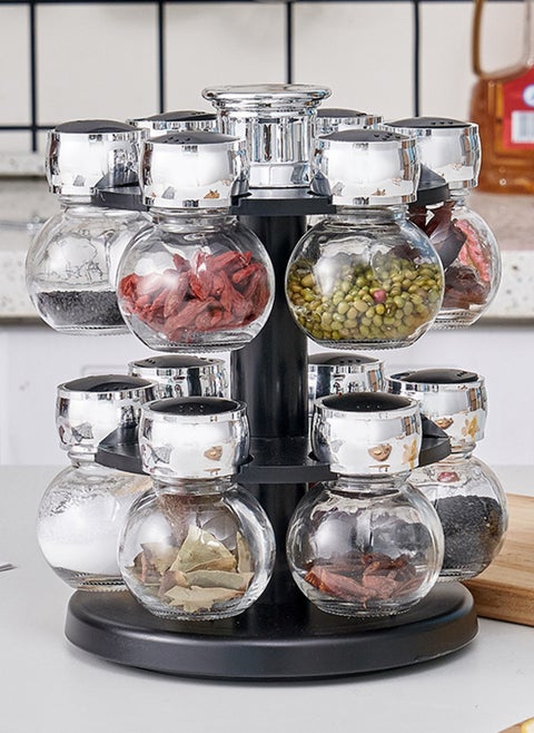 360° Rotation Multifunctional Kitchen Supplies Glass Rotating Seasoning Bottle, Seasoning Jar, Combined Seasoning Rack