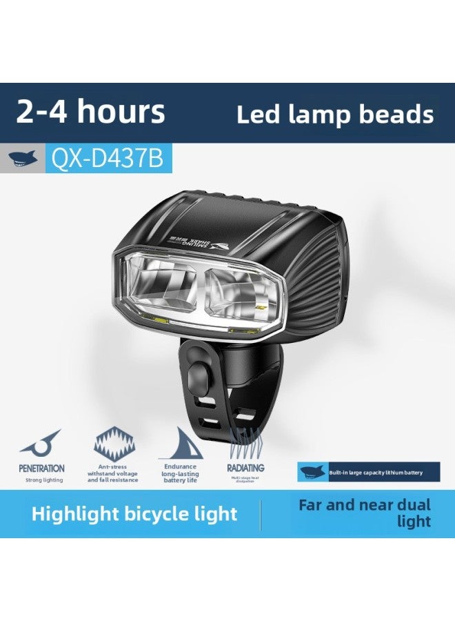 Loquat Smiling Shark Outdoor Night Riding Single Car Lamp Buckle Three Lights To Illuminate High Brightness Gathered Floodlight Multi-gear Adjustment Mountain Bike Lamp-Color:Qx-d437b Lower Deduction Model - Image 1