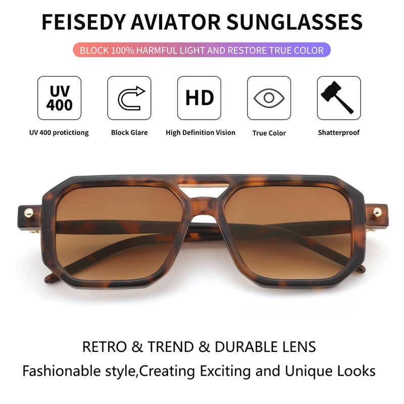 FEISEDY Vintage Square 70s Flat Aviator Sunglasses Women Men Classic Retro Stylish Frame UV400 Sunglasses B2622 - Image 5
