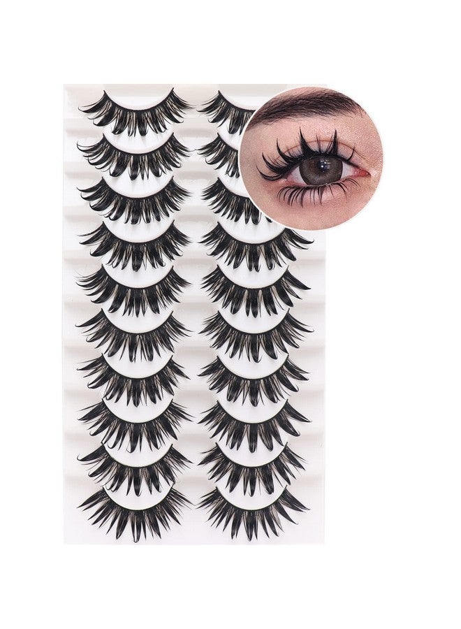 Losha False Eyelashes Spiky Manga Lashes Natural Look 20Mm Fluffy Anime Wet Look Lashes 10 Pairs Fake Eyelashes Pack For Cosplay (03) - Image 1