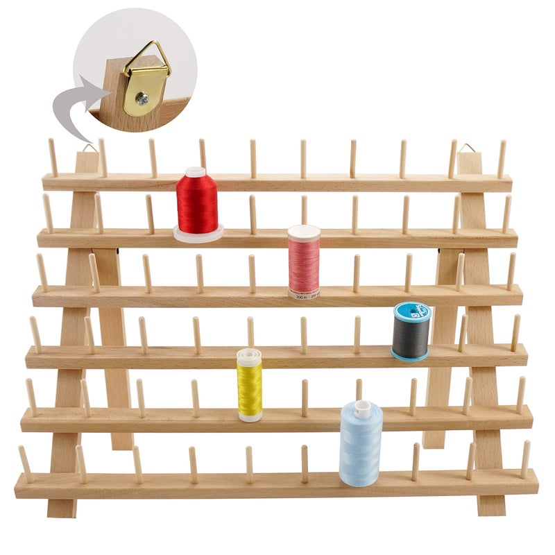 New brothread 60 Spools Wooden Thread Rack/Thread Holder Organizer with Hanging Hooks for Embroidery Quilting and Sewing Threads - Image 1