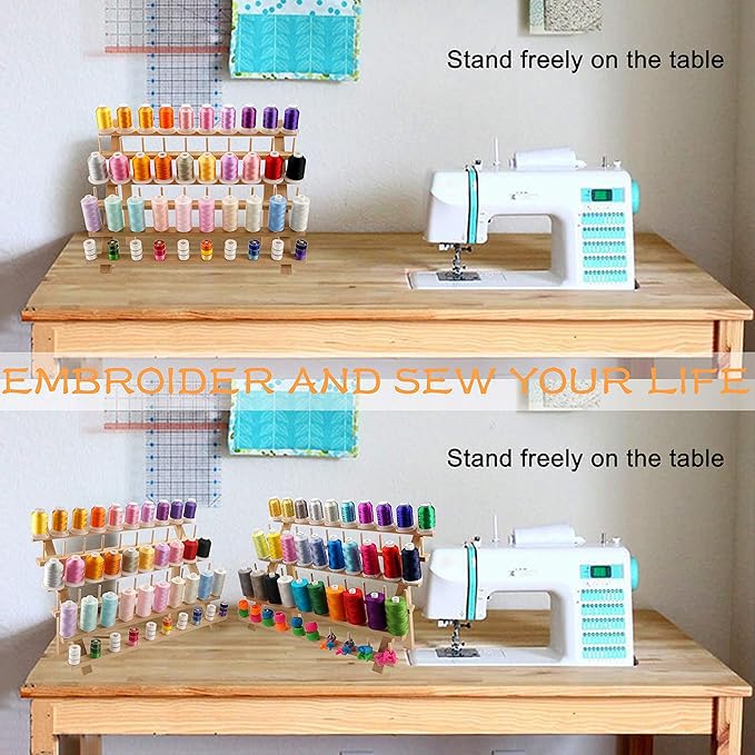 New brothread 60 Spools Wooden Thread Rack/Thread Holder Organizer with Hanging Hooks for Embroidery Quilting and Sewing Threads - Image 5