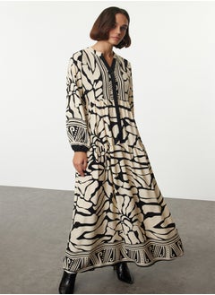 trendyol Beige Geometric Patterned Viscose Woven Dress TCTSS24EB00221  - Image 2