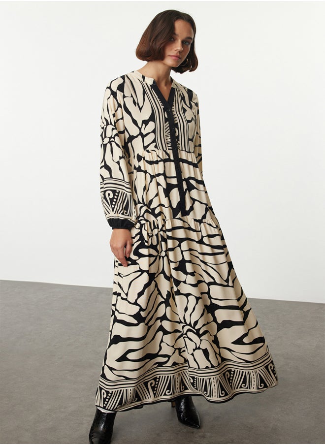 trendyol Beige Geometric Patterned Viscose Woven Dress TCTSS24EB00221  - Image 2
