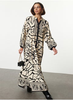 trendyol Beige Geometric Patterned Viscose Woven Dress TCTSS24EB00221  - Image 1
