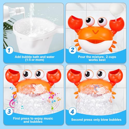 Gigilli Crab Baby Bath Toys Rechargeable Bath Bubble Machine for Toddler Automatic Shower Bathtub Bubble Maker with Music Control for Kids Ages 13 612 1218 Months 1st Birthday Easter Gifts - Image 5