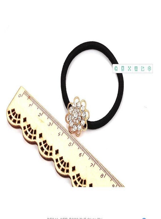 LOVEF 2 Pcs Korean Style Hair Jewelry Gold Plated Crystal Rhinestone Flower Elastic Ponytail Holder Hair Tie Rope Band Ring Rubber Band Hair Accessories (Gold+Silver) - Image 4