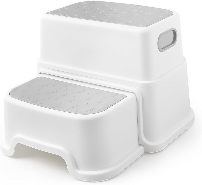 KEYOZA 2 Step Stool for KidsAntiSlip Sturdy Toddler Step Stool for BathroomToddler Step Stool for Potty Training with HandlesDouble Plastic Step Stool for Bathroom Kitchen ToiletGrey