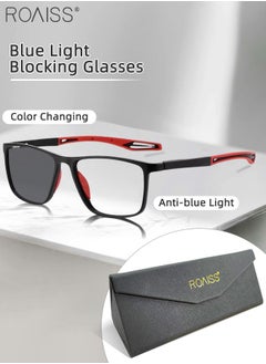roaiss Men's Blue Light Blocking Glasses Anti UV and Glare Blue Light Filter Computer Glasses Rectangular Color Changing Anti Eyestrain Headache Sports Eyewear with Super Light TR Frame Black Red 55mm  - Image 1