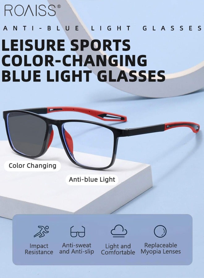 roaiss Men's Blue Light Blocking Glasses Anti UV and Glare Blue Light Filter Computer Glasses Rectangular Color Changing Anti Eyestrain Headache Sports Eyewear with Super Light TR Frame Black Red 55mm - Image 3