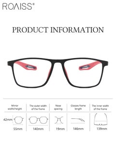 roaiss Men's Blue Light Blocking Glasses Anti UV and Glare Blue Light Filter Computer Glasses Rectangular Color Changing Anti Eyestrain Headache Sports Eyewear with Super Light TR Frame Black Red 55mm  - Image 4