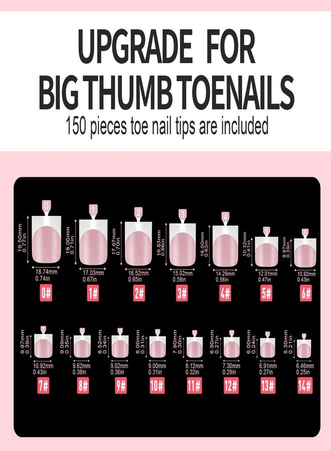 Vansiho 150 pcs French Tip Toe Nail Tips Press on, French Tips Toenail Press on Square for Women, Pink Soft Gel Fake Toe Nails, Acrylic Nails Soak off Toe Nail Home DIY 15 Sizes - Image 5