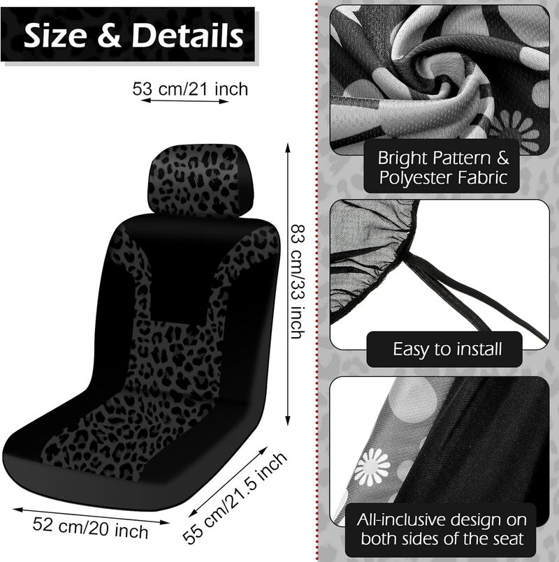 Frienda 13 Pcs Leopard Print Car Accessories Set - Seat Covers, Steering Wheel Cover, Coasters, Armrest Pad, Belt Pads, Keychain, and Wrist Strap - Image 4