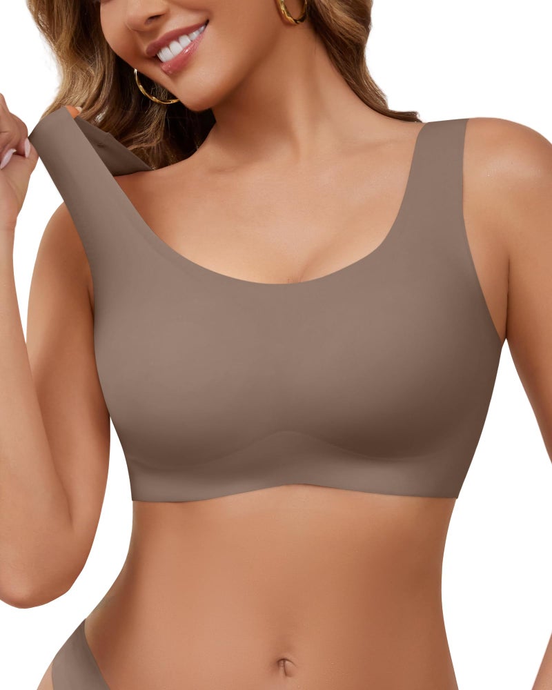 DEANGELMON Wireless Bras for Women No Underwire Seamless Full Coverage T-Shirt Pullover Sleep Bra Comfort Lounge Bralette(Coffee,M) - Image 2